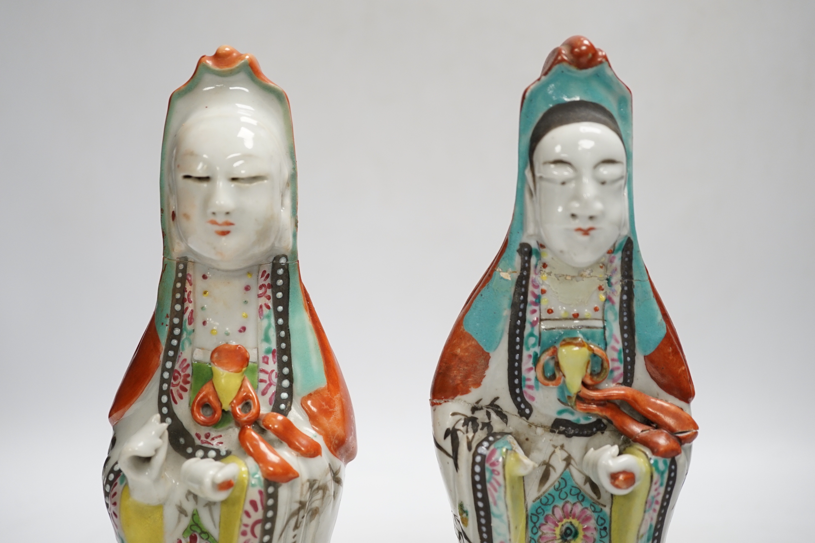 Two late 18th century Chinese enamelled porcelain figures, 23.5cm